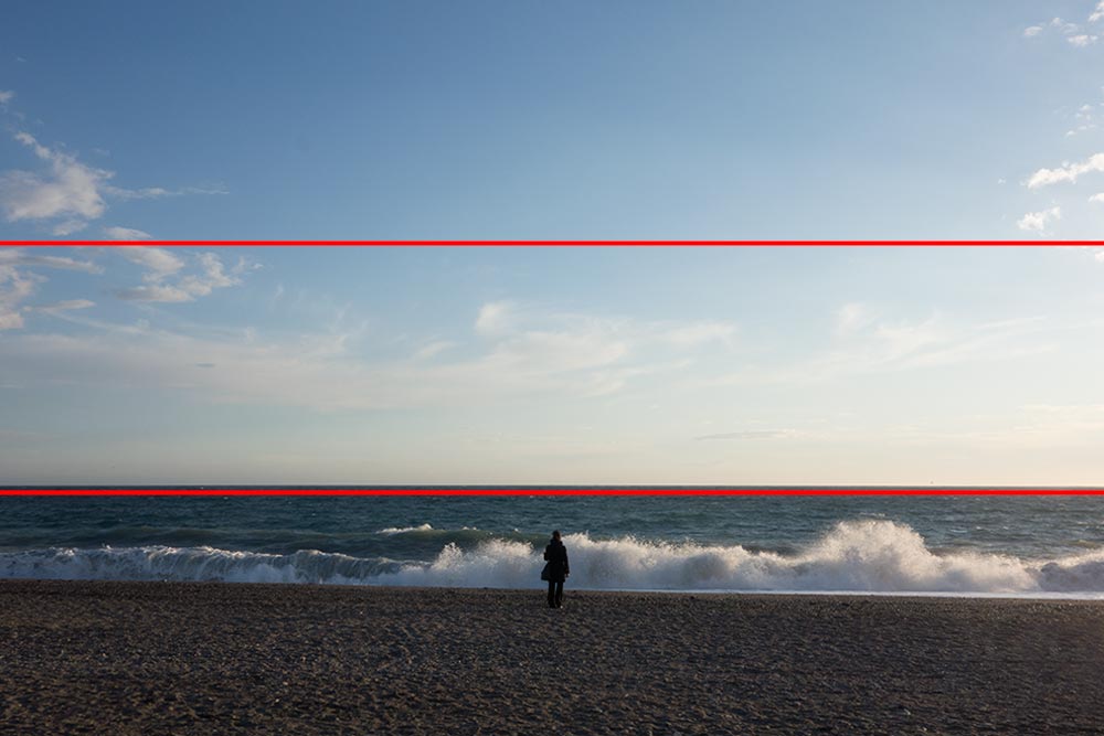 Ejemplo regla del horizonte, con guías de los tercios