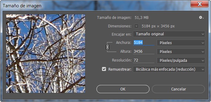 Photoshop: ventana tamaño imagen 