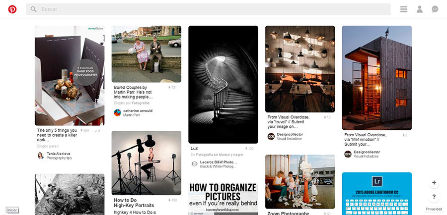 Plataforma inspiracion fotografia: Pinterest