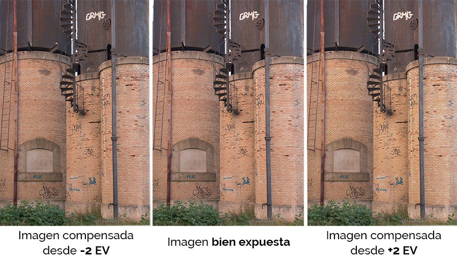 Fotografias capturadas con distinta exposición de captura e igualada la exposición en el revelado