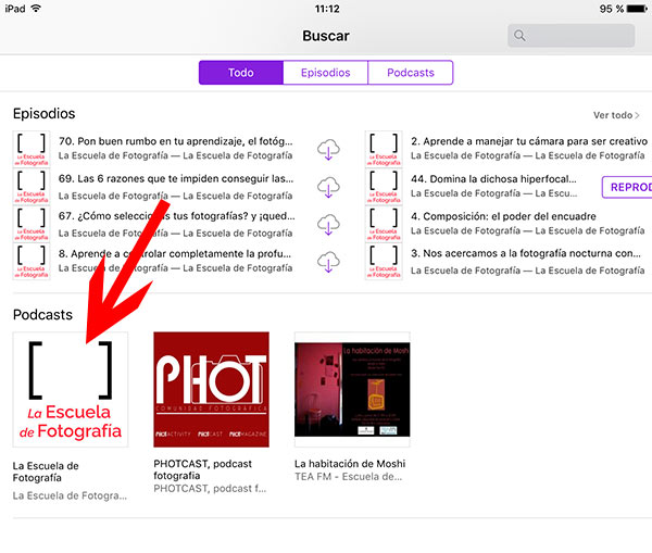 Dejar reseña en iphone e ipad, Podcasts, elegir el podcat encontrado