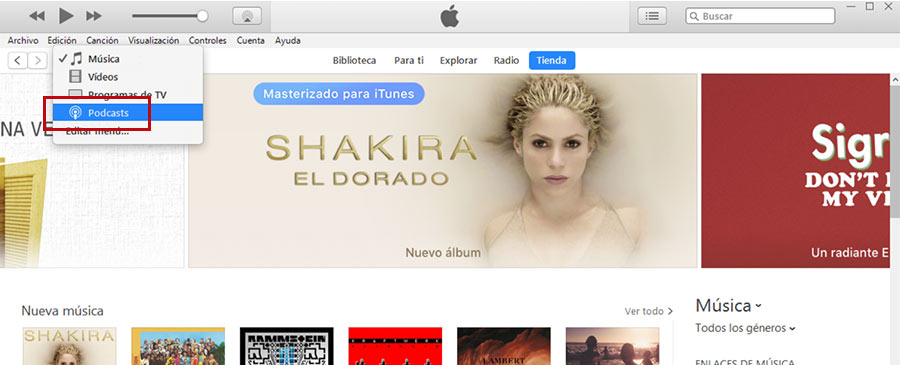 Dejar reseña en iTunes, seleccionar podcasts