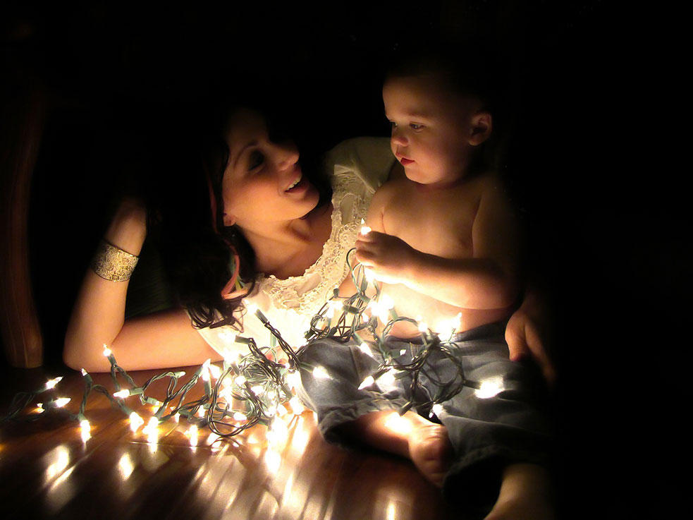 Fotografía de Navidad, madre e hijo