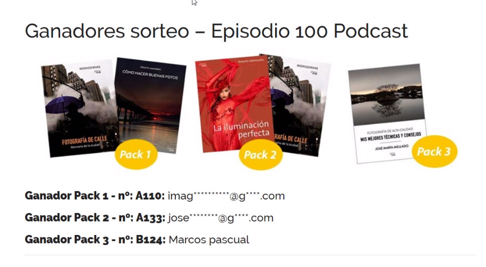 Ganadores sorteo libros Podcast 100