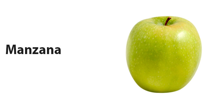 Texto "manzana" e imagen de una manzana