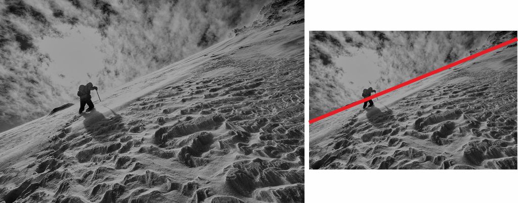 Fotografía montaña y alpinista, ejemplo línea diagonal