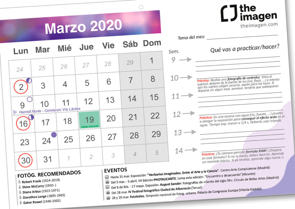 Interior del calendario fotográfico 2020