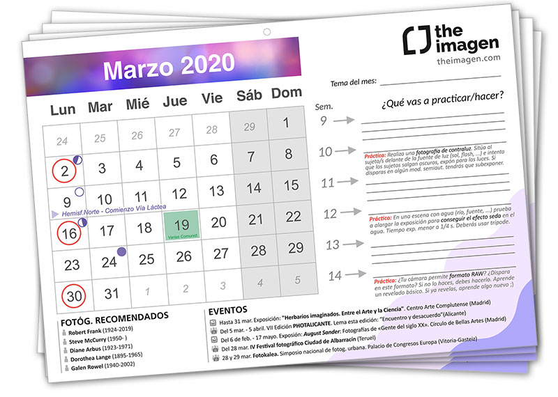 Hojas meses calendario fotográfico 2020